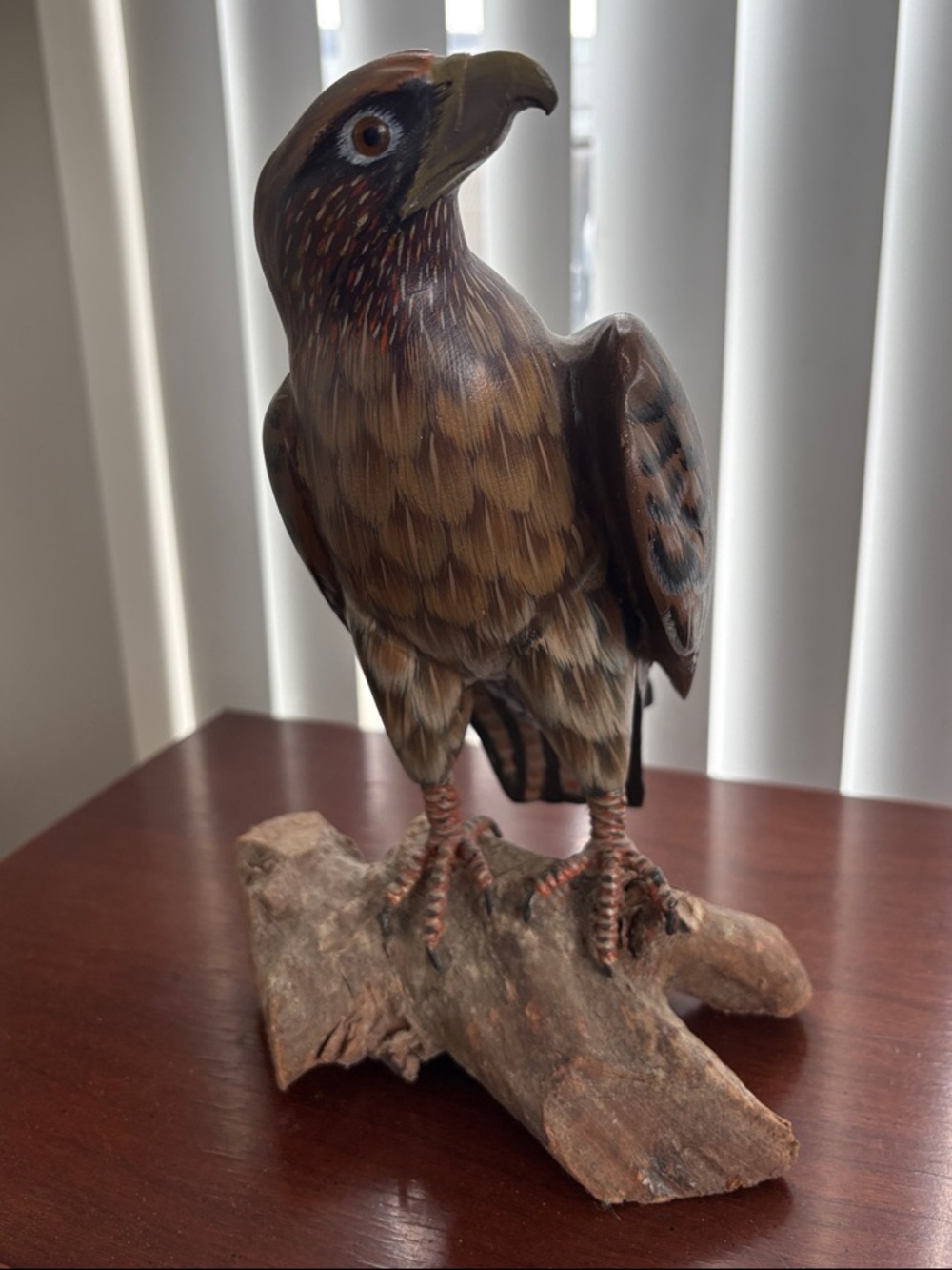 Handcraft Beautiful Wood Hand-Painted Eagle Bird Perched On A Piece Of Driftwood